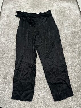 Ett:Twa Anthropologie High-Rise Straight-Leg Tie-Waist Pants in Black Size 10